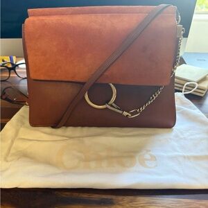Chloe Two-Tone Brown Suede & Leather Shoulder Bag